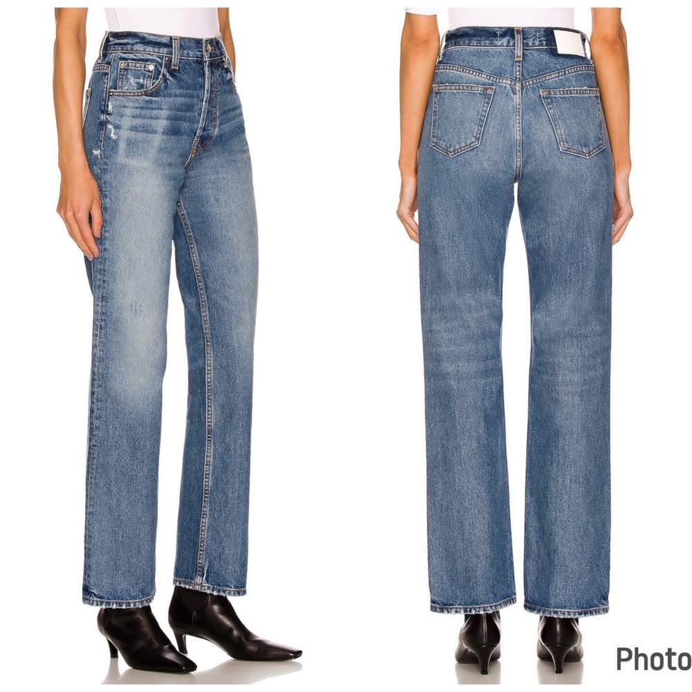 EB Denim High Rise Straight In Bonvi Blue Denim Jeans Sz 31 Distressed